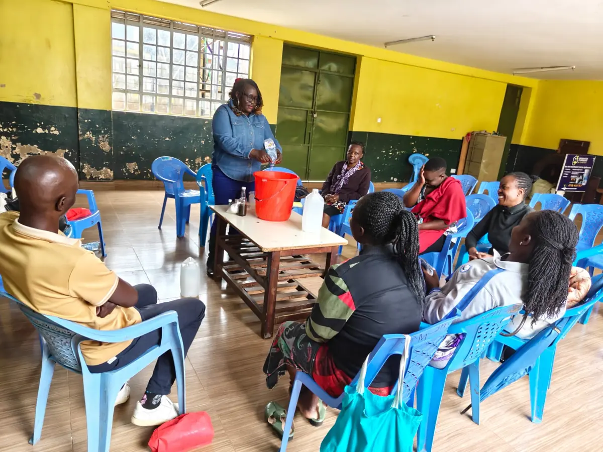 Caregivers practicing handwash soap making